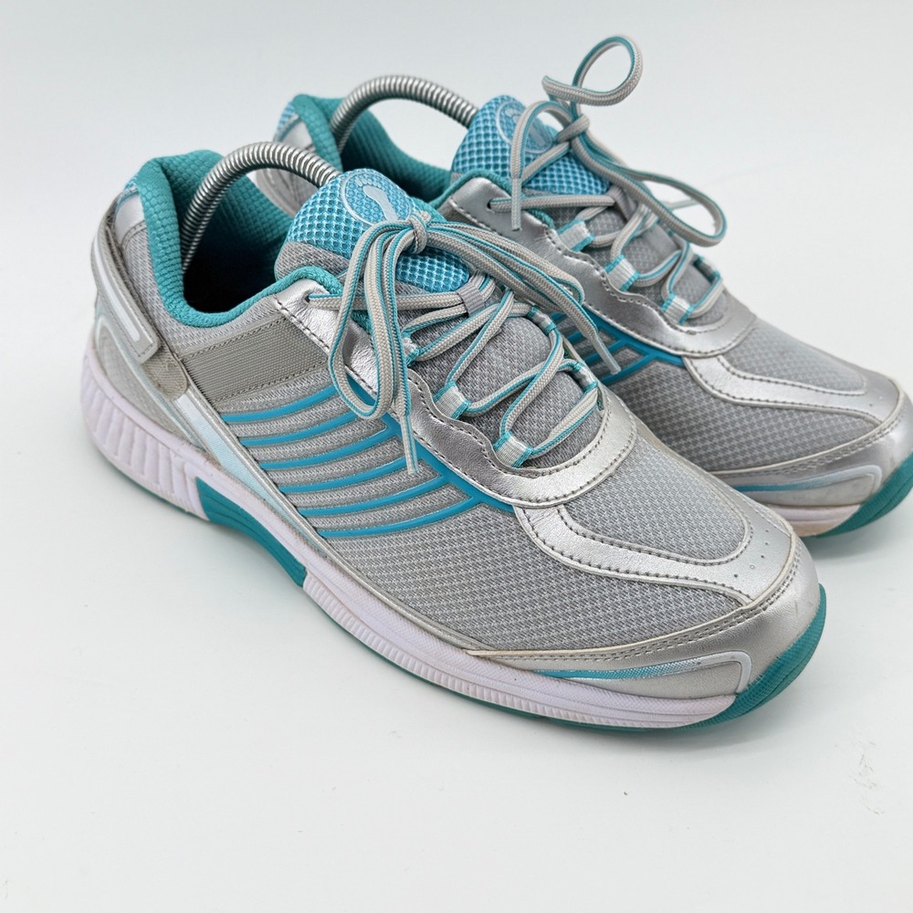 Orthofeet Womens Silver Teal Mesh Orthopedic Walking Shoes Sneakers Excellent